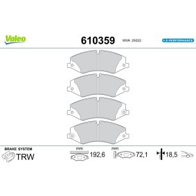 Köp Bromsbelägg av VALEO 610359 till det låga priset 780,92 kr