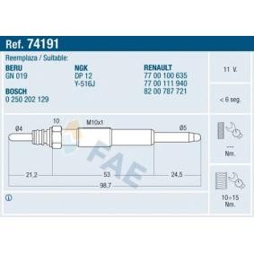 Achetez des Bougie de préchauffage FAE 74191 à prix pour 14,89 €