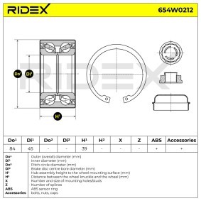 Compre Kit de rolamento de roda da RIDEX 654W0212 a um preço baixo por 24,04 €