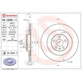 Osta Jarrulevy BREMBO:llä 09.C939.11 edullisesti hintaan 60,11 €