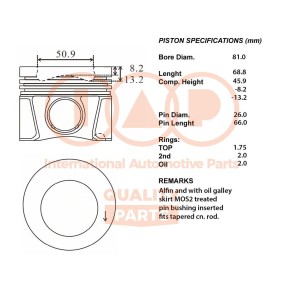 Kolben 100-17008 TOYOTA AYGO von IAP QUALITY PARTS