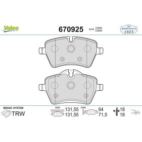 Köp Bromsbelägg av VALEO 670925 till det låga priset 362,75 kr