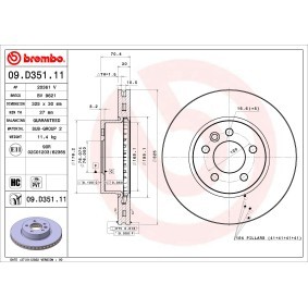 Köp Bromsskiva av BREMBO 09.D351.11 till det låga priset 1281,08 kr