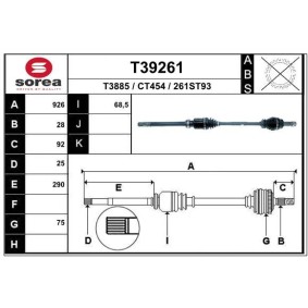 Achetez des Arbre de transmission EAI T39261 à prix pour 149,64 €