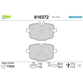 Köp Bromsbelägg av VALEO 610372 till det låga priset 529,55 kr