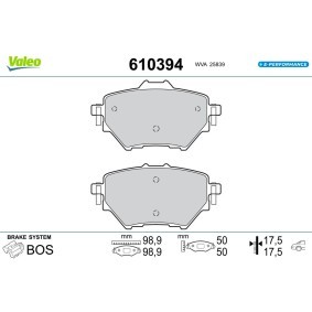 Köp Bromsbelägg av VALEO 610394 till det låga priset 432,27 kr