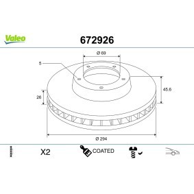 Achetez des Disque de frein VALEO 672926 à prix pour 138,43 €