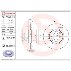 Köp Bromsskiva av BREMBO 08.C308.21 till det låga priset 484,03 kr