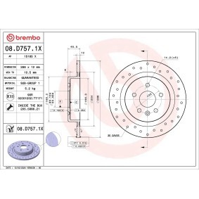 Köp Bromsskiva av BREMBO 08.D757.1X till det låga priset 1118,97 kr