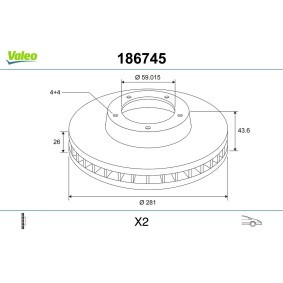 Köp Bromsskiva av VALEO 186745 till det låga priset 1036,73 kr