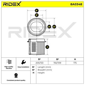 Köp Luftfilter av RIDEX 8A0348 till det låga priset 162,67 kr