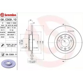 Köp Bromsskiva av BREMBO 08.C309.10 till det låga priset 607,34 kr