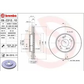 Köp Bromsskiva av BREMBO 09.C312.11 till det låga priset 717,24 kr