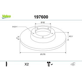 Köp Bromsskiva av VALEO 197600 till det låga priset 1133,43 kr