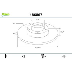 Köp Bromsskiva av VALEO 186807 till det låga priset 534,41 kr