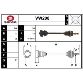 Comprar Árbol de transmisión de SERA VW208 a bajo precio de 168,77 €