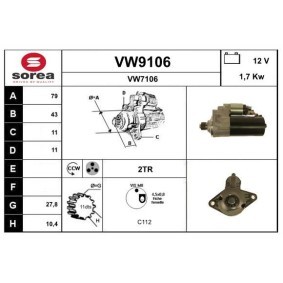 Köp Startmotor av SNRA VW9106 till det låga priset 2444,68 kr