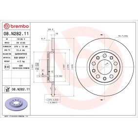 Kjøp Bremseskive av BREMBO 08.N282.11 til den lave prisen 664,35 NOK