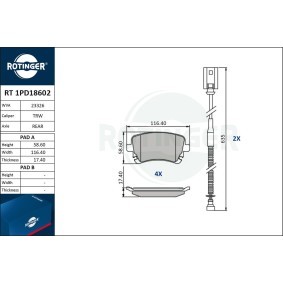 Acquista Kit pastiglie freni da ROTINGER RT 1PD18602 a buon mercato per soli 47,19 €