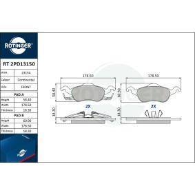 Acquista Kit pastiglie freni da ROTINGER RT 2PD13150 a buon mercato per soli 35,41 €