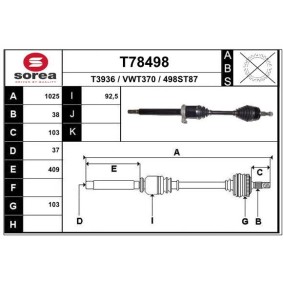 Köp Drivaxel av EAI T78498 till det låga priset 1701,56 kr