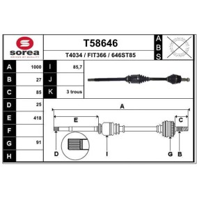 Compre Veio de transmissão da EAI T58646 a um preço baixo por 139,42 €