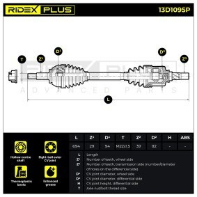 Comprar Árbol de transmisión de RIDEX PLUS 13D1095P a bajo precio de 171,96 €