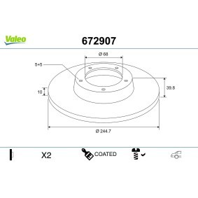 Köp Bromsskiva av VALEO 672907 till det låga priset 513,29 kr