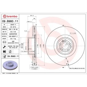 Køb Bremseskive af BREMBO 09.B980.11 til den lave pris 2539,68 DKK