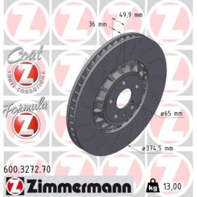 Achetez des Disque de frein ZIMMERMANN 600.3272.70 à prix pour 428,55 €