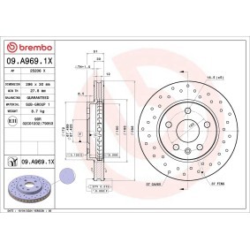 Acquista Disco freno da BREMBO 09.A969.1X a buon mercato per soli 157,89 €