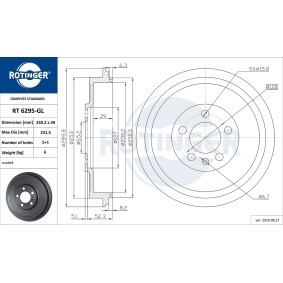 Compre Tambor de travão da ROTINGER RT 6295-GL a um preço baixo por 37,84 €