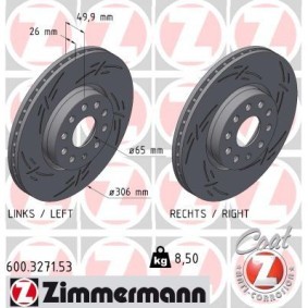 Achetez des Disque de frein ZIMMERMANN 600.3271.53 à prix pour 117,52 €