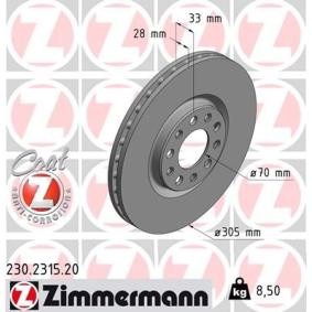 Achetez des Disque de frein ZIMMERMANN 230.2315.20 à prix pour 68,67 €