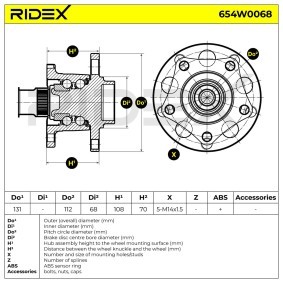 Achetez des Kit de roulement de roue RIDEX 654W0068 à prix pour 50,74 €