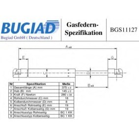 Compre Mola pneumática, capot do motor da BUGIAD BGS11127 a um preço baixo por 22,56 €