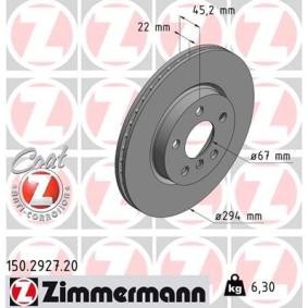 Achetez des Disque de frein ZIMMERMANN 150.2927.20 à prix pour 63,48 €