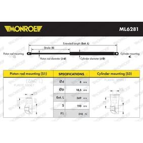 Compre Mola pneumática, capot do motor da MONROE ML6281 a um preço baixo por 17,61 €