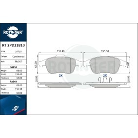 Achetez des Plaquettes de frein ROTINGER RT 2PD21810 à prix pour 54,33 €