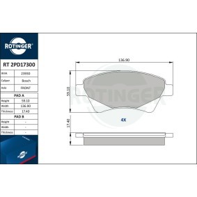 Achetez des Plaquettes de frein ROTINGER RT 2PD17300 à prix pour 45,05 €