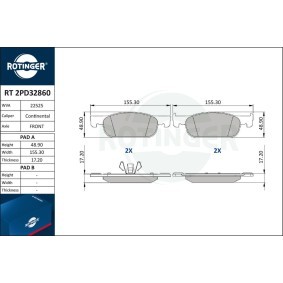 Köp Bromsbelägg av ROTINGER RT 2PD32860 till det låga priset 674,07 kr