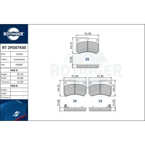 Achetez des Plaquettes de frein ROTINGER RT 2PD07430 à prix pour 30,66 €