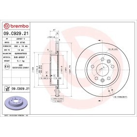 Kjøp Bremseskive av BREMBO 09.C929.21 til den lave prisen 1519,39 NOK