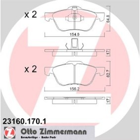 Bremsbeläge des Herstellers ZIMMERMANN - Originalware Artikelnummer: 23160.170.1