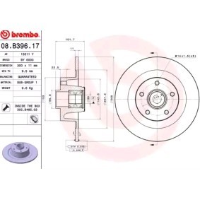 Kjøp Bremseskive av BREMBO 08.B397.17 til den lave prisen 1131,81 NOK