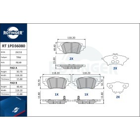 Achetez des Plaquettes de frein ROTINGER RT 1PD36080 à prix pour 61,21 €