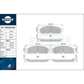 Achetez des Plaquettes de frein ROTINGER RT 2PD20330 à prix pour 64,23 €