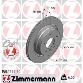 Achetez des Disque de frein ZIMMERMANN 150.1292.20 à prix pour 59,66 €