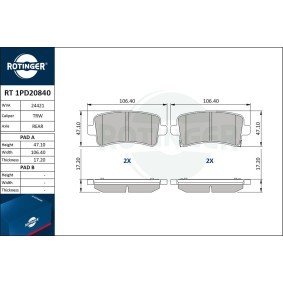Achetez des Plaquettes de frein ROTINGER RT 1PD20840 à prix pour 33,35 €
