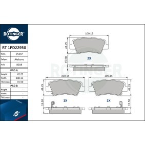 Achetez des Plaquettes de frein ROTINGER RT 1PD22950 à prix pour 36,52 €